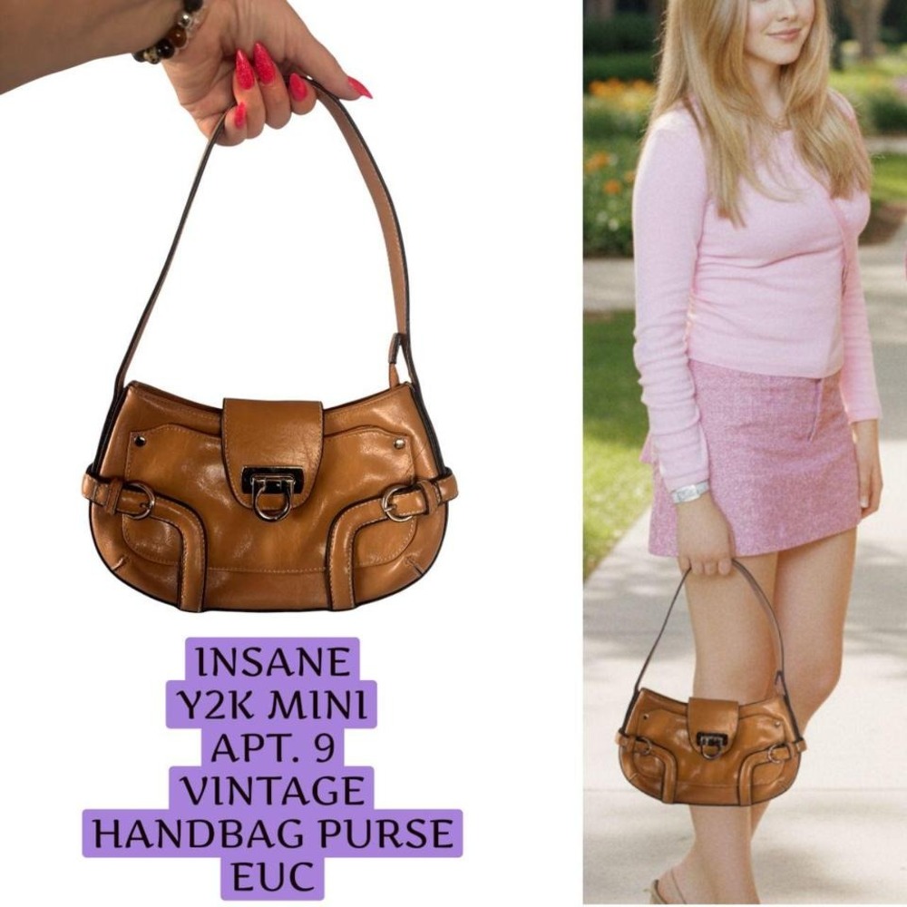 Y2K VINTAGE INSANE MINI TAN‎ BUCKLE APT.9 PURSE HANDBAG EUC